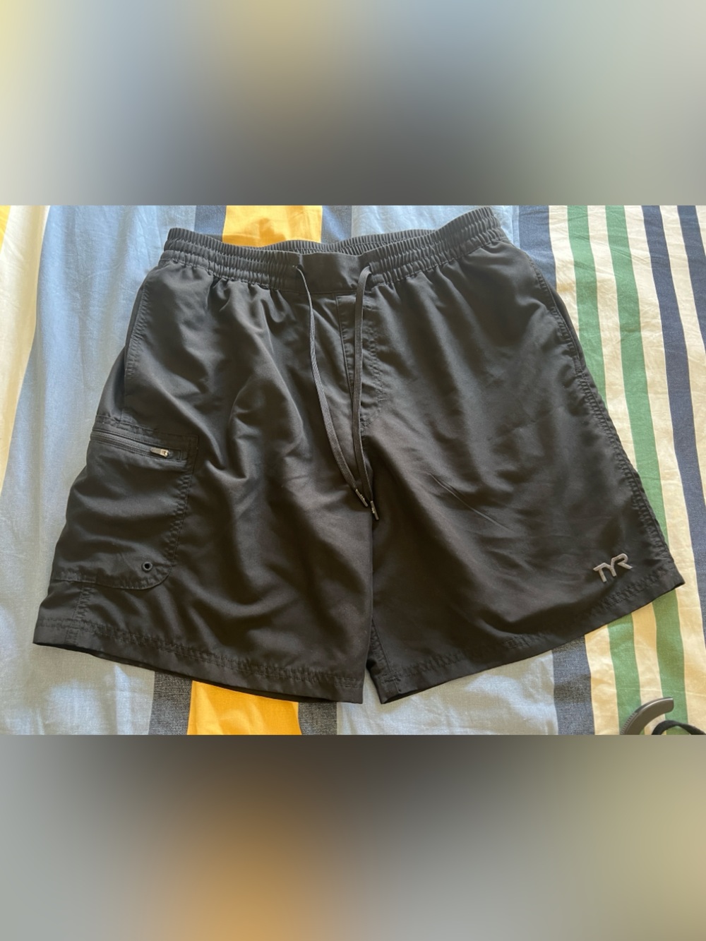 TYR Black Men's Athletic Swim Shorts with Drawstring